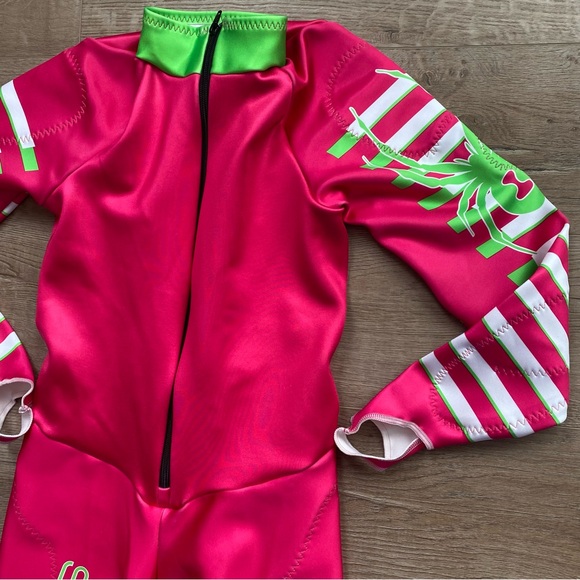 Spyder Performance GS Ladies Large Ski Race Suit in Taffy Pink Bryte Green color - Picture 4 of 16